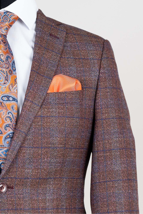 Costum slim fit maro cu carouri  [3]