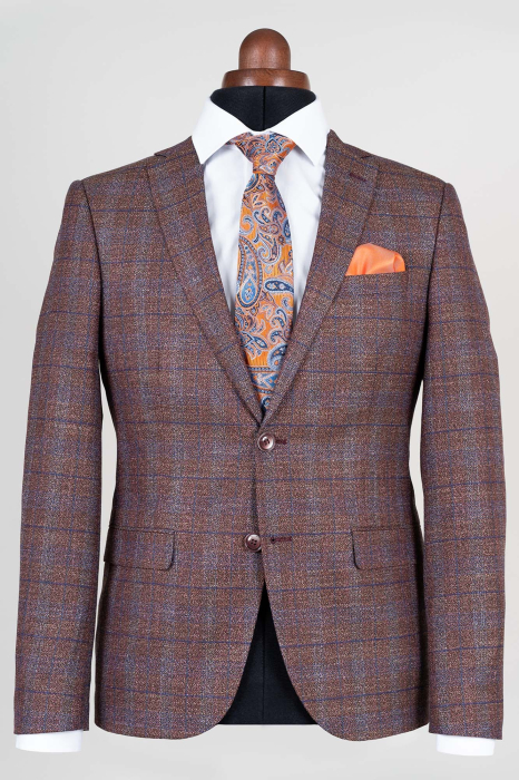 Costum slim fit maro cu carouri  [2]