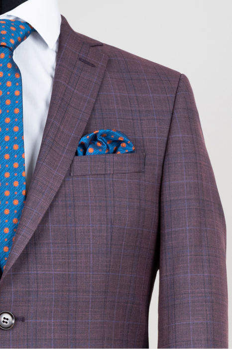 Costum slim fit roz cu carouri  [3]