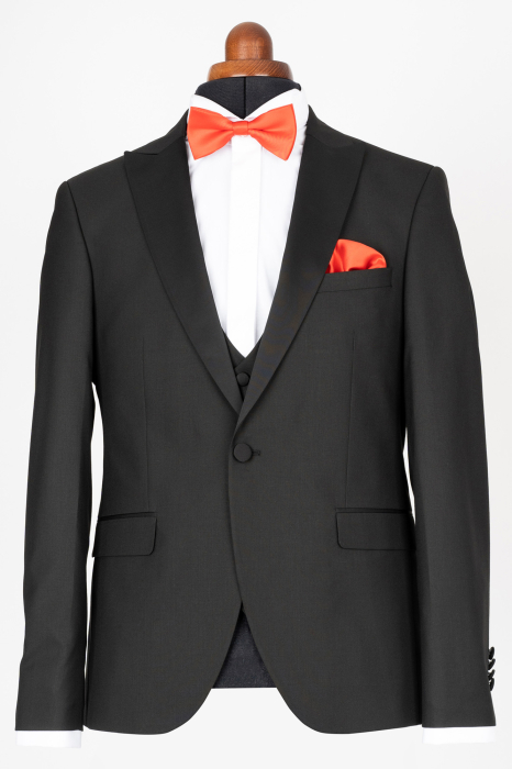 Costum smoking barbati slim negru cu vesta [2]