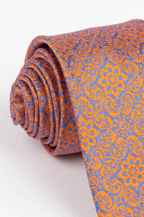 Cravata albastra cu imprimeu paisley portocaliu [3]