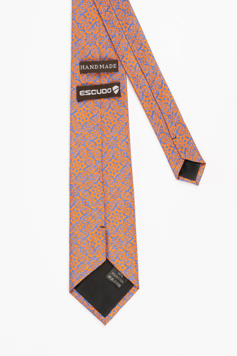 Cravata albastra cu imprimeu paisley portocaliu [2]