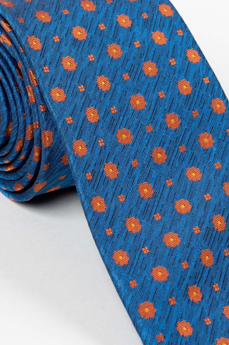 Cravata albastra cu imprimeuri florale maro [3]