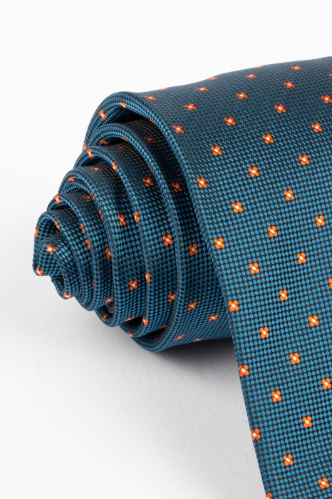 Cravata albastru petrol  cu flori portocalii [2]