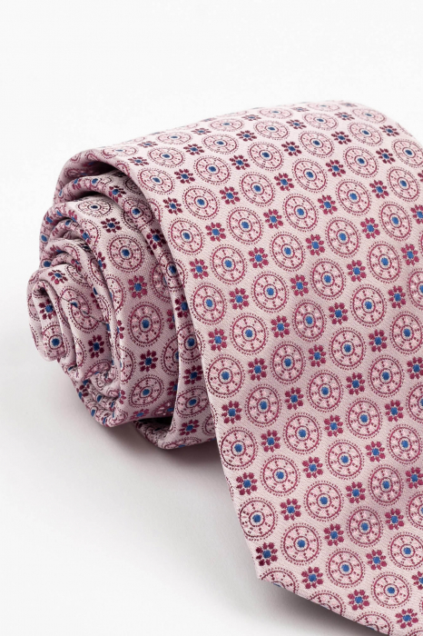 Cravata roz cu imprimeu floral albastru si fucsia [2]