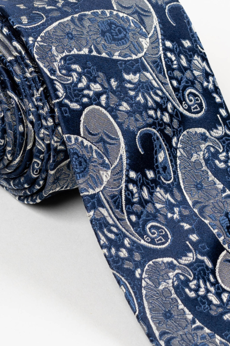 Cravata bleumarin cu imprimeuri argintii matase naturala [3]