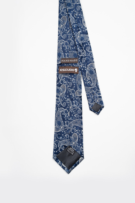 Cravata bleumarin cu imprimeuri argintii matase naturala [2]