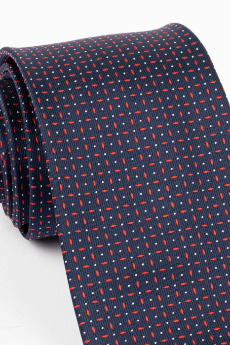 Cravata bleumarin cu motive geometrice rosii [2]