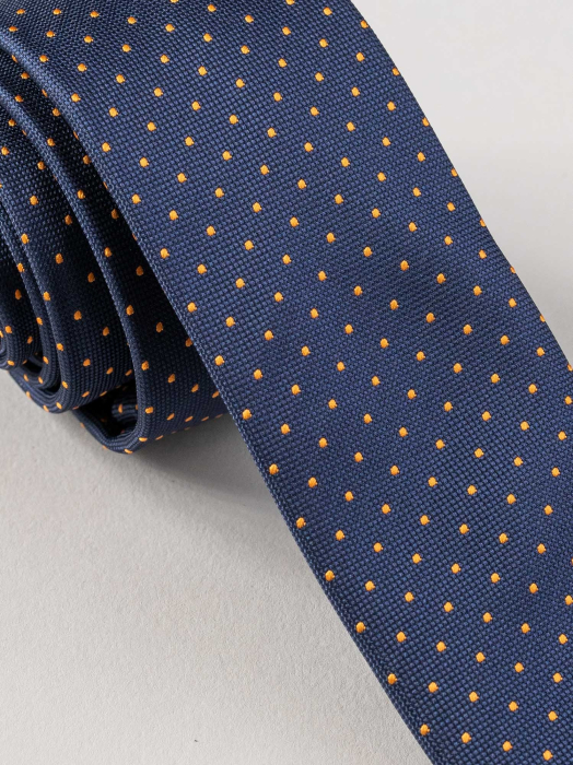 Cravata bleumarin cu picouri galbene ingusta [2]
