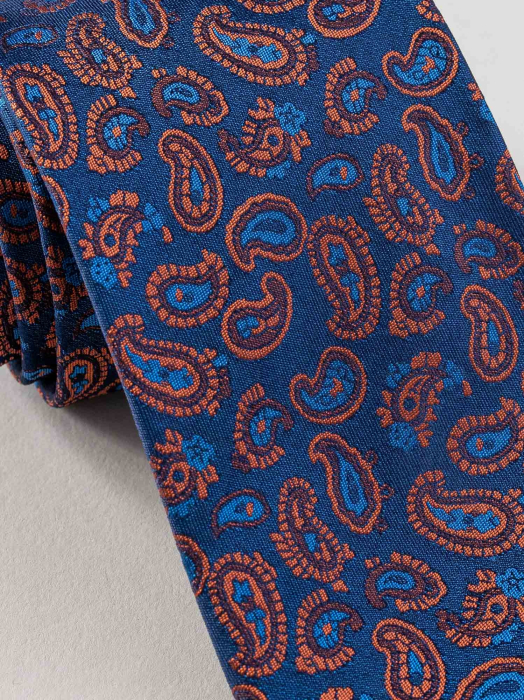 Cravata bleumarin cu portocaliu matase naturala [2]