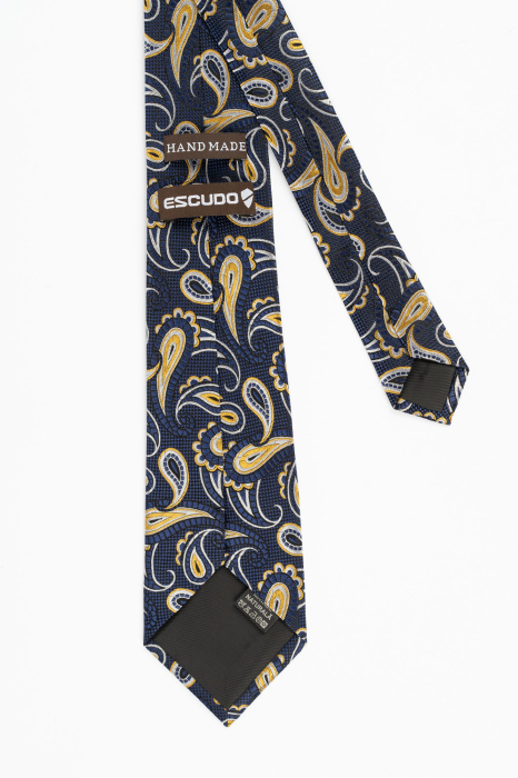 Cravata de matase bleumarin cu model floral auriu [3]