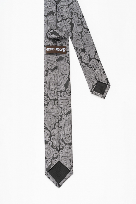 Cravata ingusta neagra cu model paisley gri [3]
