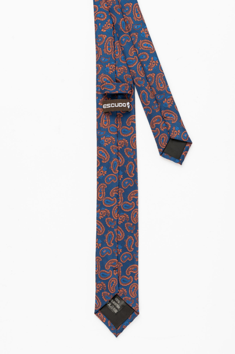Cravata ingusta albastra cu model caramiziu [2]