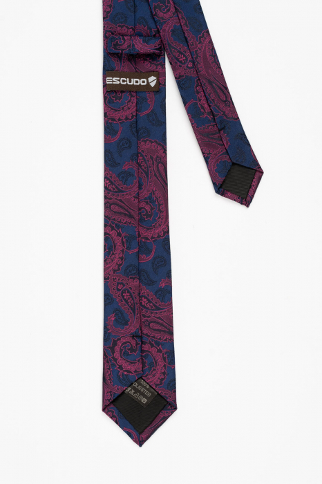 Cravata ingusta bleumarin cu imprimeu paisley negru si roz [3]