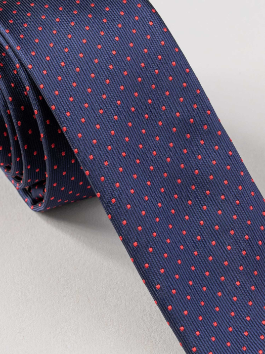 Cravata ingusta bleumarin cu picouri rosii [2]
