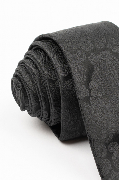 Cravata ingusta neagra cu imprimeu paisley negru [2]