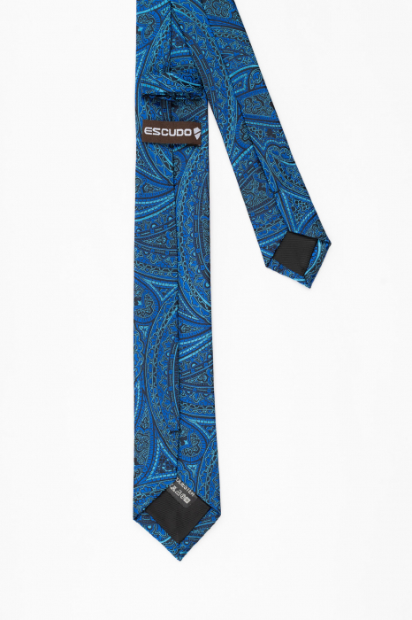 Cravata ingusta neagra cu model paisley bleu si albastru [3]