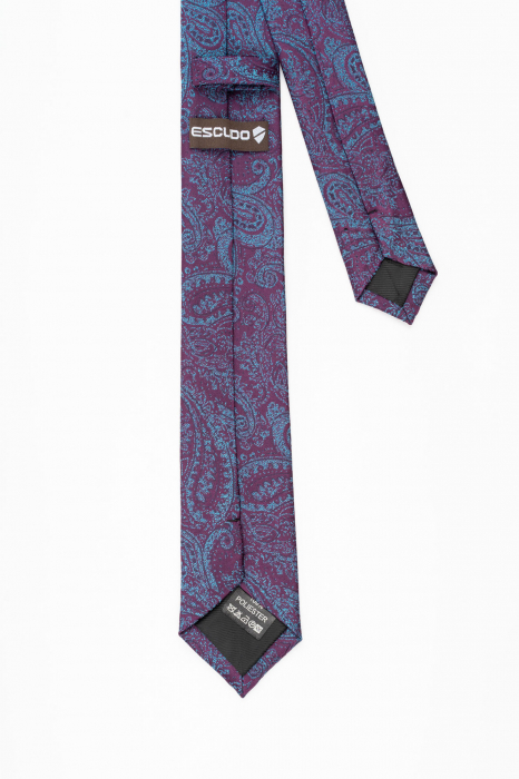 Cravata ingusta mov cu model paisley albastru-sidefat [3]