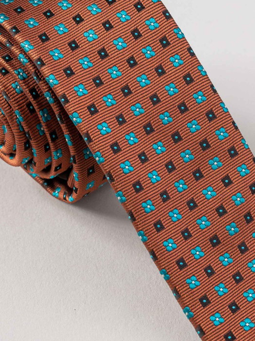 Cravata ingusta maro cu picouri turcoaz [2]