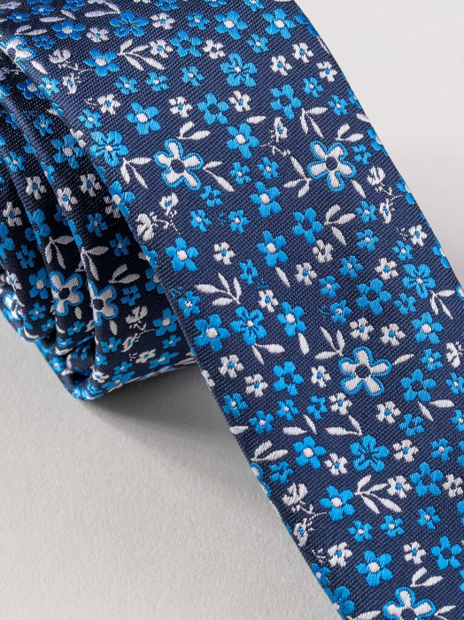 Cravata ingusta model floral albastru [2]