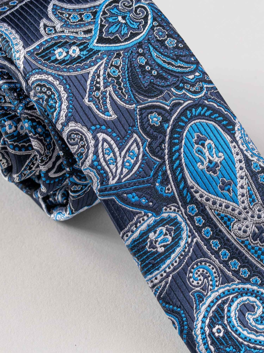 Cravata ingusta model floral bleumarin cu albastru [2]