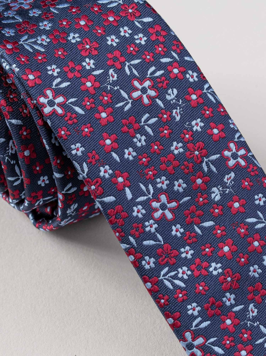 Cravata ingusta model floral bleumarin cu rosu [2]
