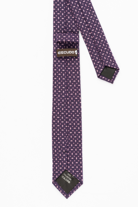 Cravata ingusta mov cu imprimeu alb si roz [3]