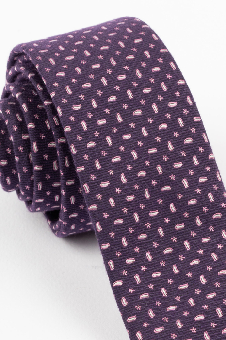 Cravata ingusta mov cu imprimeu alb si roz [2]