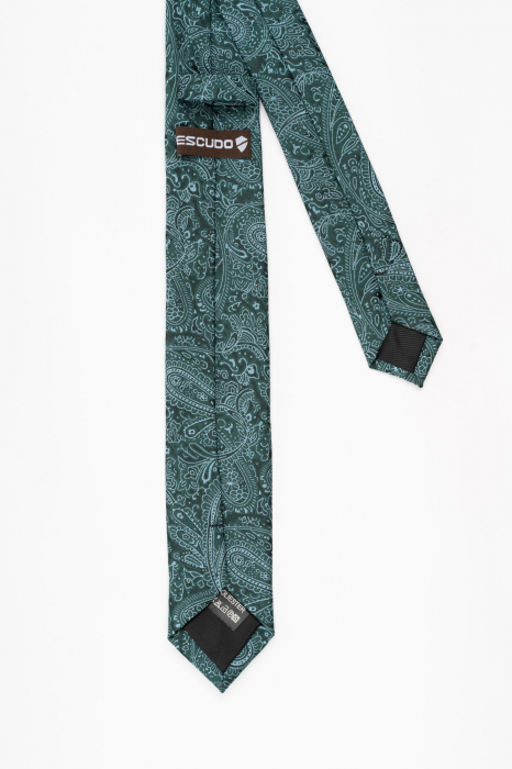 Cravata ingusta neagra cu model paisley verde si bleu [3]