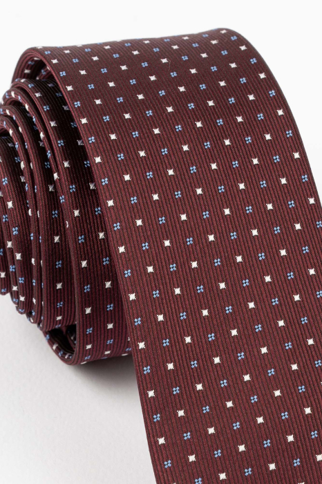 Cravata ingusta mov inchis cu imprimeu alb si bleu [2]