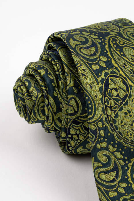 Cravata ingusta verde cu paisley vernil [2]