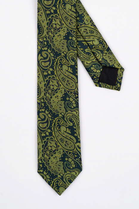 Cravata ingusta verde cu paisley vernil [3]