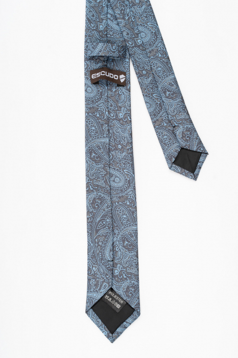 Cravata ingusta gri-antracit cu model paisley bleu [3]