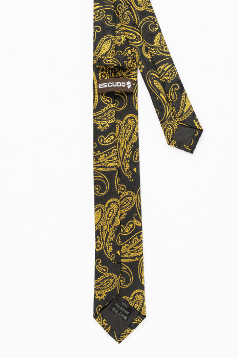 Cravata ingusta neagra cu model paisley galben [2]