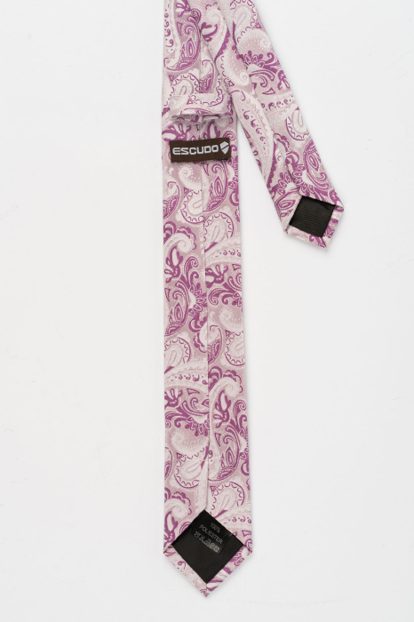 Cravata ingusta roz deschis cu model paisley roz inchis si alb [3]