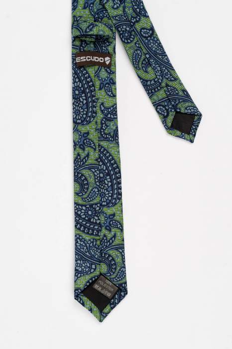 Cravata ingusta verde cu model paisley bleumarin si bleu [3]