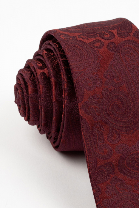 Cravata ingusta visinie cu paisley bordo [2]