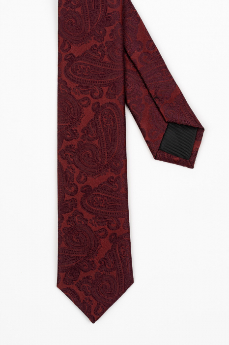 Cravata ingusta visinie cu paisley bordo [3]