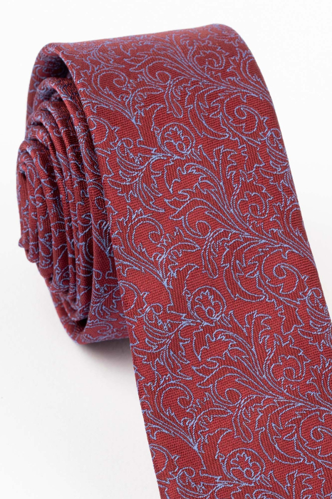 Cravata ingusta visinie cu motive florale bleu [3]