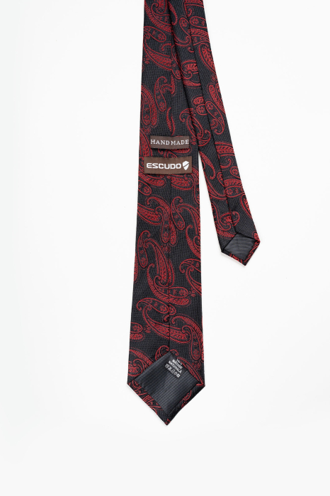 Cravata jacard matase naturala cu model paisley rosu [3]