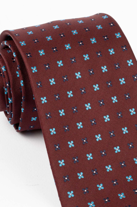Cravata maro cu flori bleu [2]
