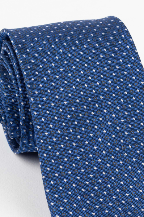 Cravata matase albastra cu imprimeu geometric alb si negru [3]