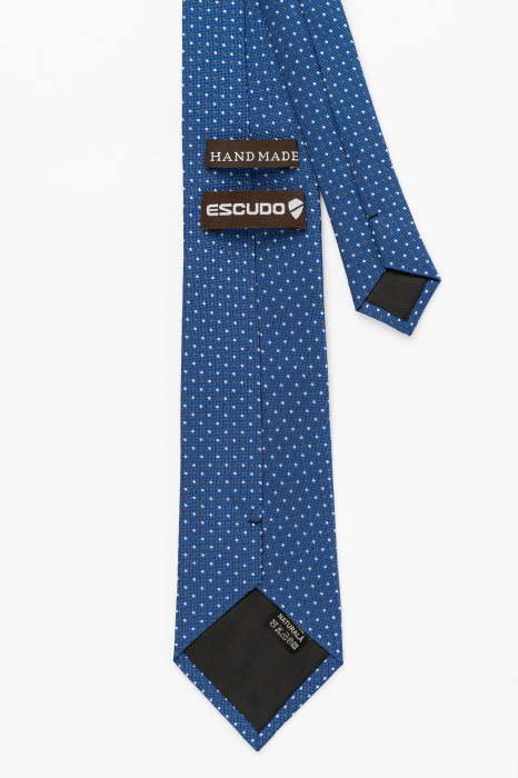 Cravata matase albastra cu imprimeu geometric alb si negru [2]