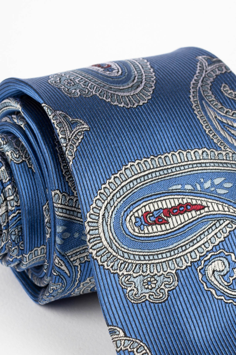 Cravata matase albastra cu paisley gri si bleu [3]