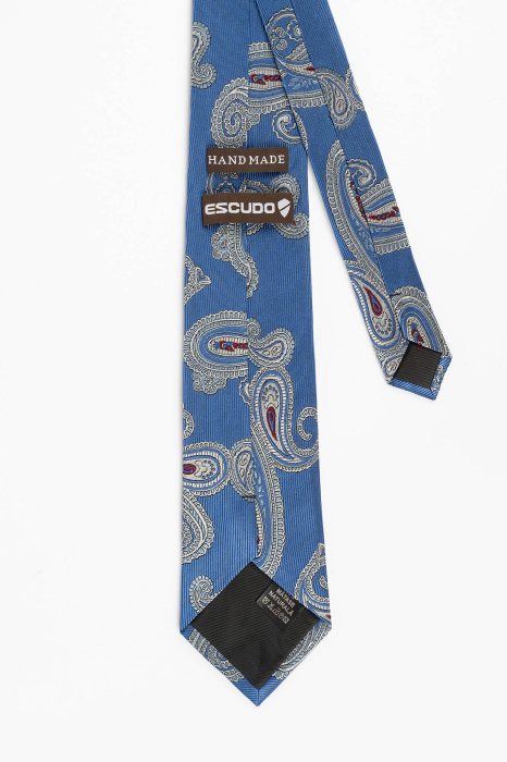Cravata matase albastra cu paisley gri si bleu [2]