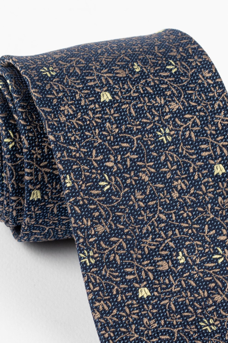 Cravata matase bleumarin cu imprimeu floral [2]