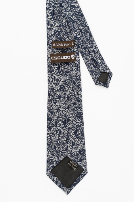 Cravata matase bleumarin cu imprimeu paisley alb [3]