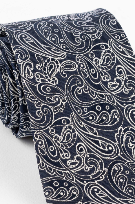 Cravata matase bleumarin cu imprimeu paisley alb [2]