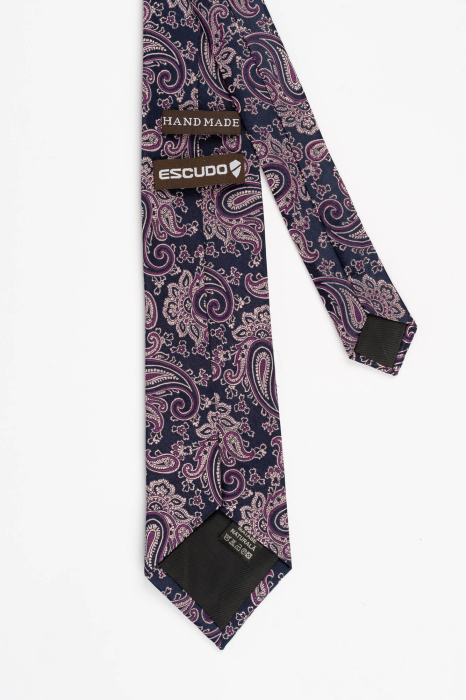 Cravata matase bleumarin cu imprimeu paisley mov [3]