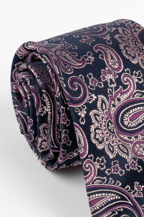 Cravata matase bleumarin cu imprimeu paisley mov [2]